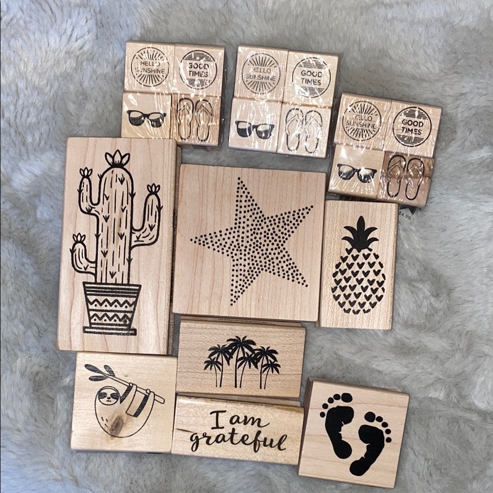 19 Wooden Stamp Set with Fun Designs